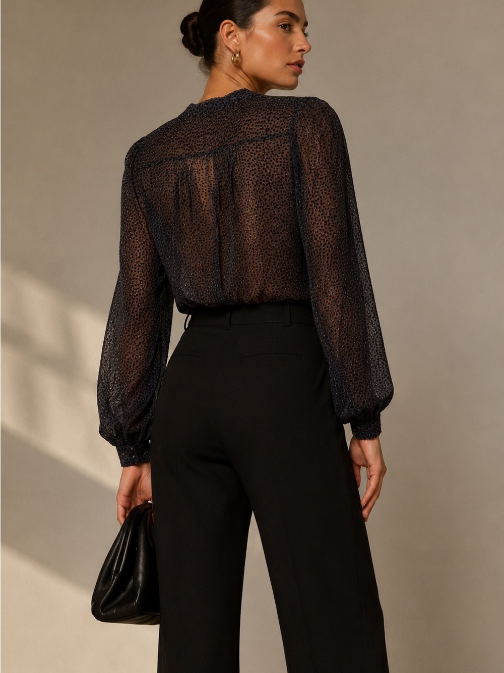 L’AGENCE Burnout Velvet Sheer Blouse – Size Small Black NWOT